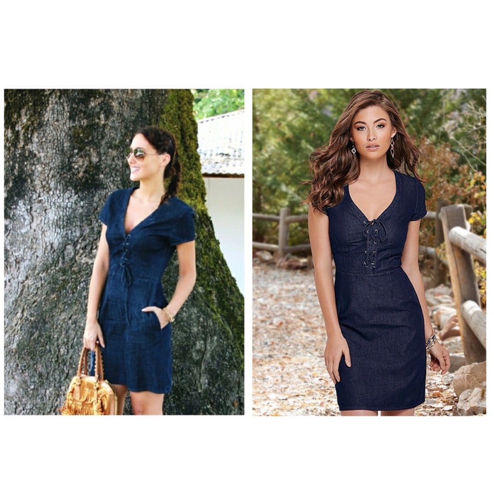 NWT ZARA Denim Lace-Up Dress SZ XS